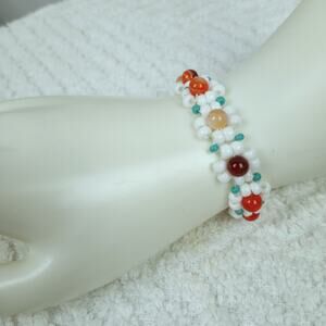 HANDMADE  Orange Banded Agate Daisy Chain Bracelet  6 1/2'' ArtToWear Cottage